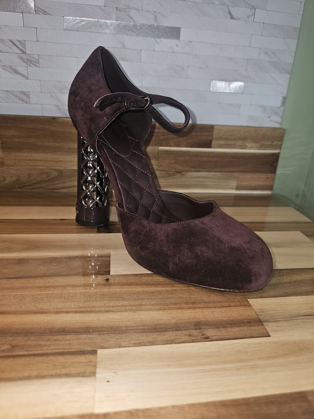 Right Shoe Amputee Women’s Suede Ankle-Strap Pump in Deep Plum